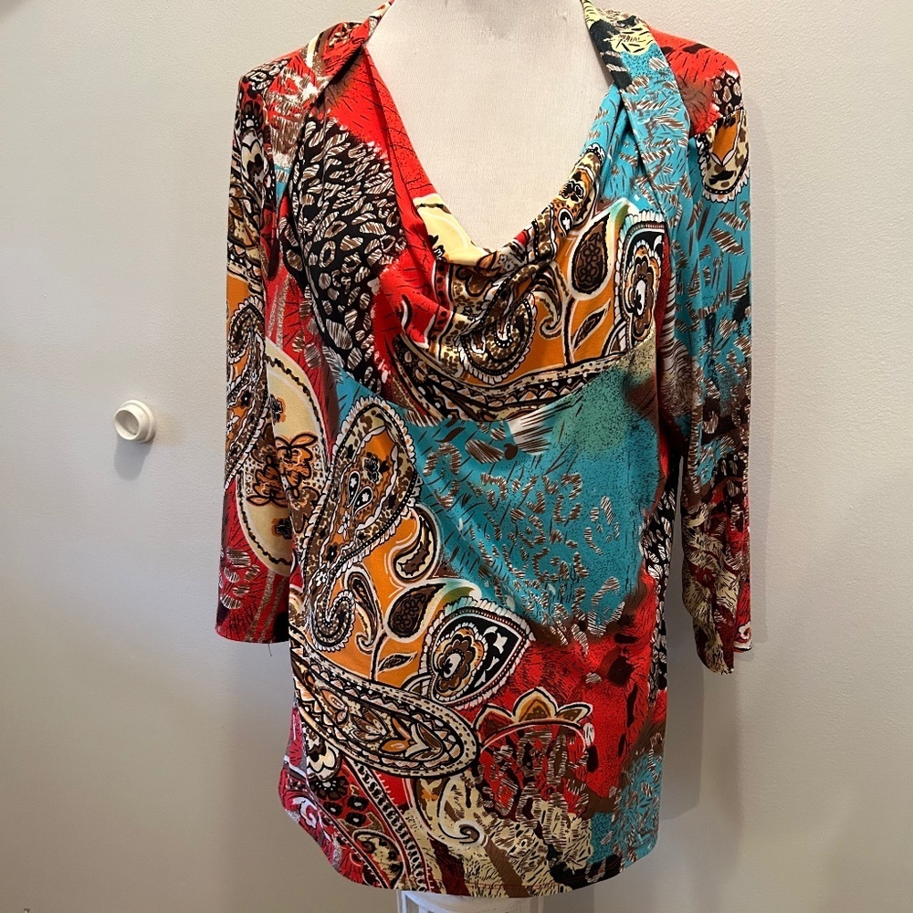 Caribe Knit Paisley Print Top medium colorful geometric beach